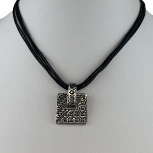 Black Multicord 17" with Sterling Silver SC Pendant Patterned Necklace
